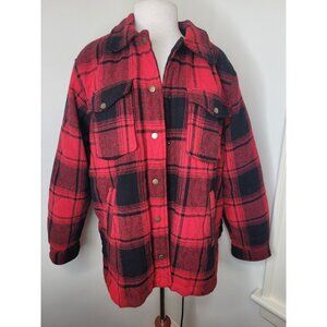 Maurices Buffalo Check Red Black Plaid Flannel Snap Jacket L Fleece Cabin